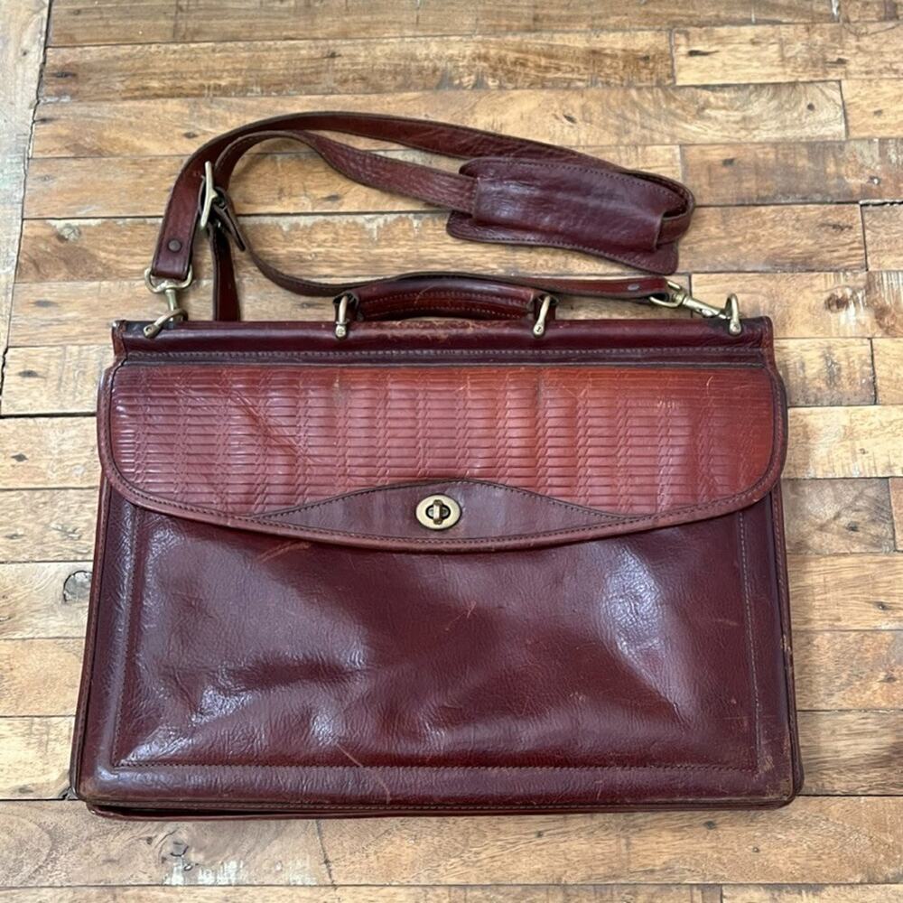 Jack Georges Woven Leather Tuscany Executive Briefcase 16" Crossbody Brown
